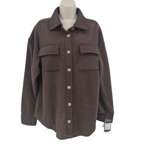 Steve Madden Shacket Women L Brown Overshirt Button Grunge Granola Girl Goblin